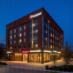 Exterior view of luxury hotel at night