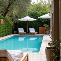 Relaxing poolside area at a luxury hotel